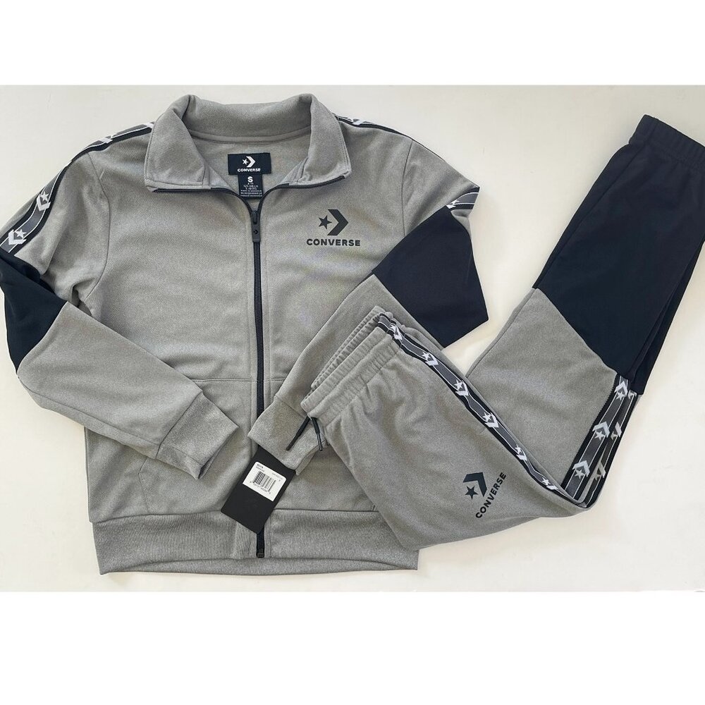 NWT Converse 2 pc Tracksuit, Gray and Black, Boys size S (8-10)